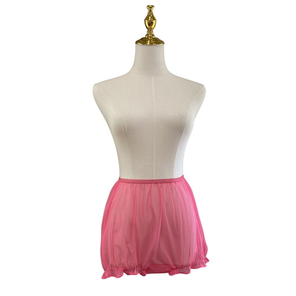 Vintage 50s Bubblegum Pink Nylon Chiffon Pearl Trim Babydoll Nightie Set Size M - Picture 12 of 16